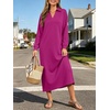image:imageANRABESS Womens Fall Long Sleeve Polo VNeck Maxi DressesHot Pink