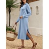image:imageANRABESS Womens Fall Long Sleeve Polo VNeck Maxi DressesLight Blue
