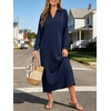 image:imageANRABESS Womens Fall Long Sleeve Polo VNeck Maxi DressesNavy Blue