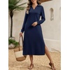 image:imageANRABESS Womens Fall Long Sleeve Polo VNeck Maxi DressesNavy Blue