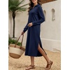 image:imageANRABESS Womens Fall Long Sleeve Polo VNeck Maxi DressesNavy Blue