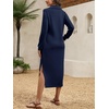 image:imageANRABESS Womens Fall Long Sleeve Polo VNeck Maxi DressesNavy Blue