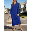 image:imageANRABESS Womens Fall Long Sleeve Polo VNeck Maxi DressesRoyal Blue