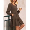 image:imageANRABESS Womens Fall Long Sleeve Square Neck Short DressBlack Brown Stripe
