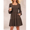 image:imageANRABESS Womens Fall Long Sleeve Square Neck Short DressBlack Brown Stripe