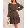 image:imageANRABESS Womens Fall Long Sleeve Square Neck Short DressBlack Brown Stripe
