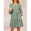 image:imageANRABESS Womens Fall Long Sleeve Square Neck Short DressGreen Floral