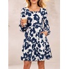 image:imageANRABESS Womens Fall Long Sleeve Square Neck Short DressNavy Blue Floral