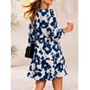 image:imageANRABESS Womens Fall Long Sleeve Square Neck Short DressNavy Blue Floral
