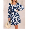 image:imageANRABESS Womens Fall Long Sleeve Square Neck Short DressNavy Blue Floral