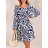 image:imageANRABESS Womens Fall Long Sleeve Square Neck Short DressNavy Blue Print