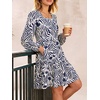 image:imageANRABESS Womens Fall Long Sleeve Square Neck Short DressNavy Blue Print