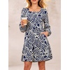 image:imageANRABESS Womens Fall Long Sleeve Square Neck Short DressNavy Blue Print