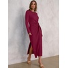image:imageANRABESS Womens Fall Long Sleeve Tie Waist Casual Maxi DressBurgundy