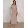 image:imageANRABESS Womens Fall Long Sleeve Tie Waist Casual Maxi DressKhaki