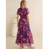 image:imageANRABESS Womens Floral Tulle Wedding Guest Short Sleeve Maxi DressBlue Orange Floral