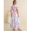 image:imageANRABESS Womens Floral Tulle Wedding Guest Short Sleeve Maxi DressBlue Pink Floral