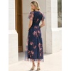image:imageANRABESS Womens Floral Tulle Wedding Guest Short Sleeve Maxi DressBrown Floral Dark Blue