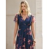 image:imageANRABESS Womens Floral Tulle Wedding Guest Short Sleeve Maxi DressBrown Floral Dark Blue
