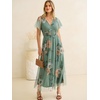 image:imageANRABESS Womens Floral Tulle Wedding Guest Short Sleeve Maxi DressDusty Olive Floral