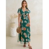 image:imageANRABESS Womens Floral Tulle Wedding Guest Short Sleeve Maxi DressEmerald Green Floral