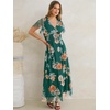 image:imageANRABESS Womens Floral Tulle Wedding Guest Short Sleeve Maxi DressEmerald Green Floral