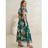 image:imageANRABESS Womens Floral Tulle Wedding Guest Short Sleeve Maxi DressEmerald Green Floral