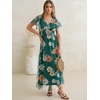 image:imageANRABESS Womens Floral Tulle Wedding Guest Short Sleeve Maxi DressEmerald Green Floral