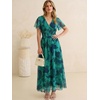 image:imageANRABESS Womens Floral Tulle Wedding Guest Short Sleeve Maxi DressGreen Blue Floral