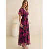 image:imageANRABESS Womens Floral Tulle Wedding Guest Short Sleeve Maxi DressHot Pink Floral