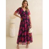 image:imageANRABESS Womens Floral Tulle Wedding Guest Short Sleeve Maxi DressHot Pink Floral