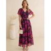 image:imageANRABESS Womens Floral Tulle Wedding Guest Short Sleeve Maxi DressHot Pink Floral