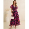 image:imageANRABESS Womens Floral Tulle Wedding Guest Short Sleeve Maxi DressHot Pink Floral