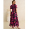 image:imageANRABESS Womens Floral Tulle Wedding Guest Short Sleeve Maxi DressHot Pink Floral