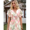 image:imageANRABESS Womens Floral Tulle Wedding Guest Short Sleeve Maxi DressPink Green Floral