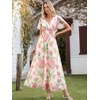 image:imageANRABESS Womens Floral Tulle Wedding Guest Short Sleeve Maxi DressPink Green Floral