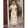 image:imageANRABESS Womens Floral Tulle Wedding Guest Short Sleeve Maxi DressPink Green Floral