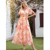 image:imageANRABESS Womens Floral Tulle Wedding Guest Short Sleeve Maxi DressPink Yellow Floral