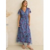 image:imageANRABESS Womens Floral Tulle Wedding Guest Short Sleeve Maxi DressPurple Floral Blue