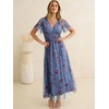 image:imageANRABESS Womens Floral Tulle Wedding Guest Short Sleeve Maxi DressPurple Floral Blue
