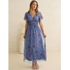 image:imageANRABESS Womens Floral Tulle Wedding Guest Short Sleeve Maxi DressPurple Floral Blue