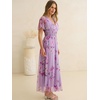 image:imageANRABESS Womens Floral Tulle Wedding Guest Short Sleeve Maxi DressPurple Rose
