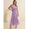 image:imageANRABESS Womens Floral Tulle Wedding Guest Short Sleeve Maxi DressPurple Rose