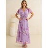 image:imageANRABESS Womens Floral Tulle Wedding Guest Short Sleeve Maxi DressPurple Rose
