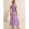 image:imageANRABESS Womens Floral Tulle Wedding Guest Short Sleeve Maxi DressPurple Rose