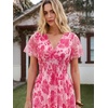 image:imageANRABESS Womens Floral Tulle Wedding Guest Short Sleeve Maxi DressWhite Hot Pink Floral