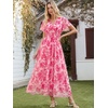 image:imageANRABESS Womens Floral Tulle Wedding Guest Short Sleeve Maxi DressWhite Hot Pink Floral