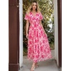 image:imageANRABESS Womens Floral Tulle Wedding Guest Short Sleeve Maxi DressWhite Hot Pink Floral
