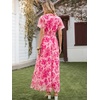 image:imageANRABESS Womens Floral Tulle Wedding Guest Short Sleeve Maxi DressWhite Hot Pink Floral
