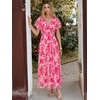 image:imageANRABESS Womens Floral Tulle Wedding Guest Short Sleeve Maxi DressWhite Hot Pink Floral